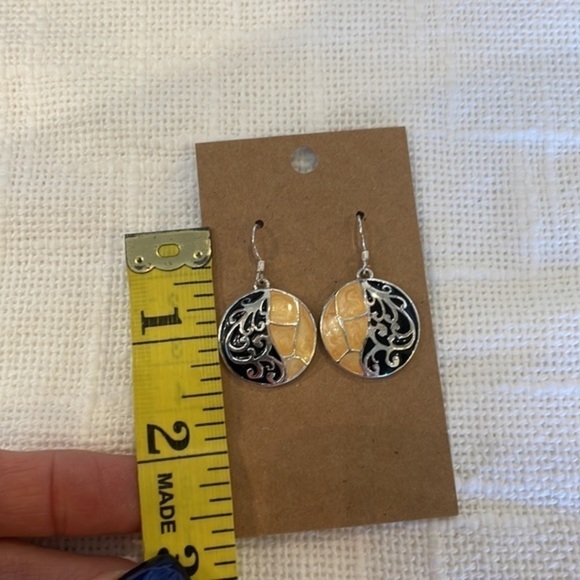 💐5/25 two tone medallion dangle drop gold black enamel silver scroll - Picture 5 of 6